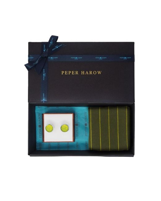 Peper Harow - Made in England Blue Pin Stripe Cufflink Gift Box for men