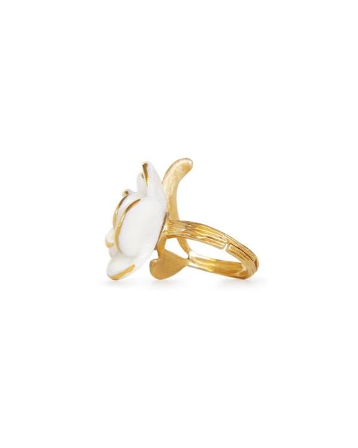 POPORCELAIN Metallic Golden White Cloud Rose Cocktail Ring