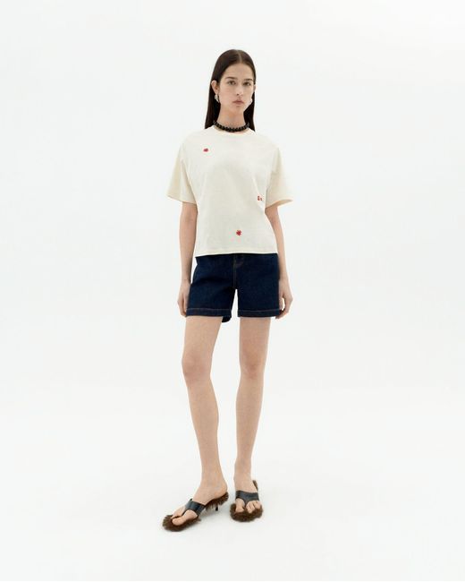 Thinking Mu White Hand Embroidered Lucia T-Shirt
