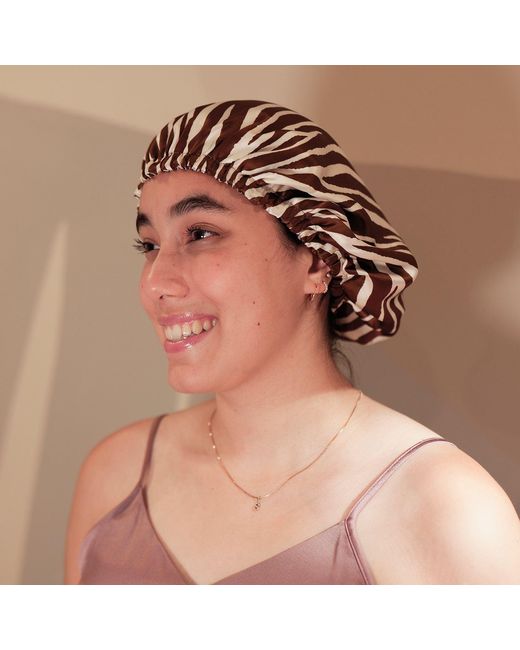 Soft Strokes Silk Brown Pure Mulberry Silk Double Layer Bonnet Zebra