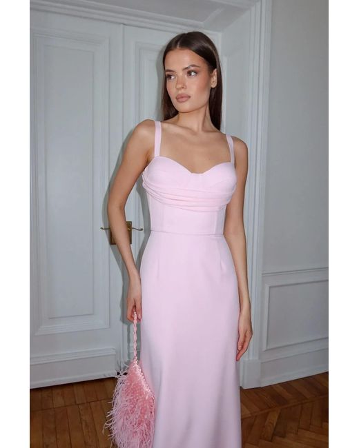 POST MERIDIEM Pink Maxi Dress With Gathered Bodice