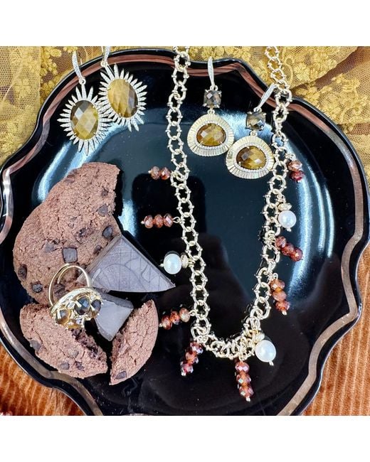 Farra Metallic Garnet Charm Statement Necklace