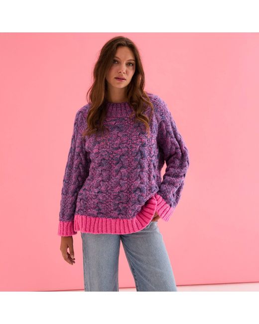 Cara & The Sky Purple Jennie Cable High Neck Balloon Sleeve Jumper