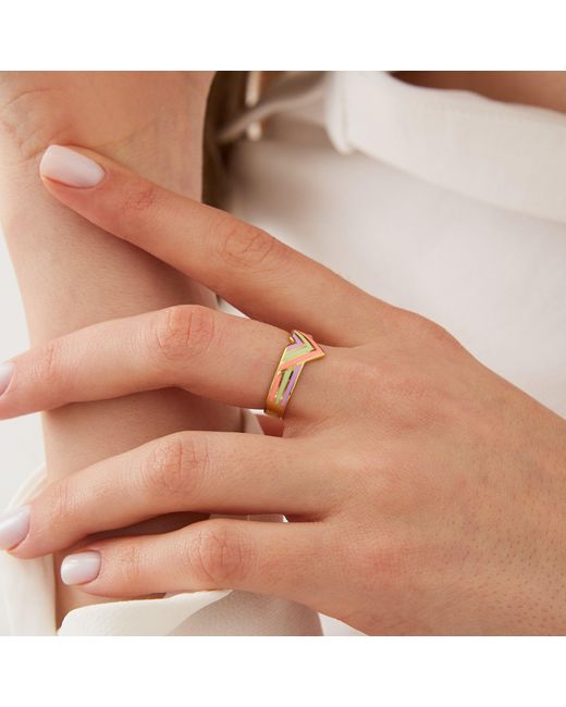 Spero London Metallic Enamel Four Color Sterling Arrow Band Ring
