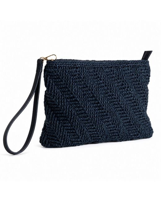 Hamel Atelier Blue Handwoven Raffia Clutch Bag