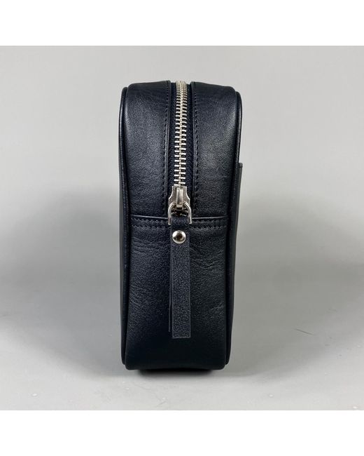 LeatherCo. Black Leather Top Zip Wash Bag for men