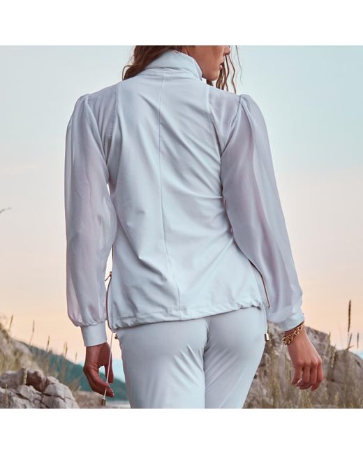ANTONINIAS White Elegant Panacea Tracksuit Jacket With Golden Details And Chiffon Sleeves