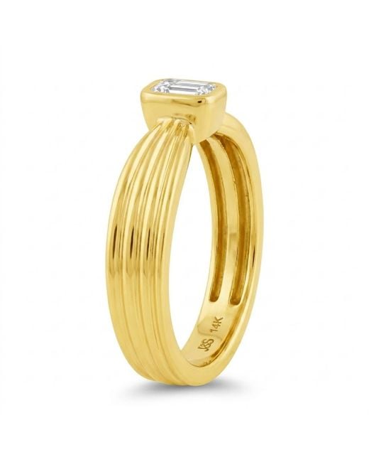 Artisan Metallic 14K Emerald Cut Diamond Bezel Ring