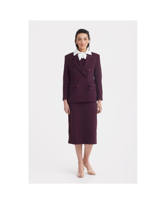 Julia Allert Purple Elegant Midi Dress With Contrast Bow Collar – Burgundy