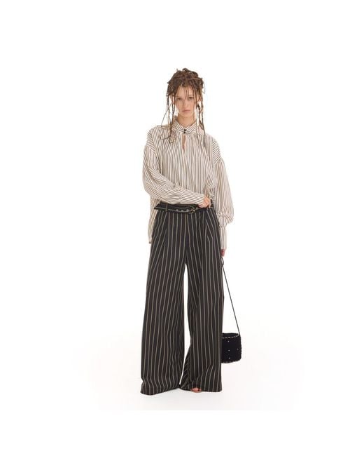Julia Allert Gray High-Waisted Wide-Leg Pinstripe Palazzo Trousers –