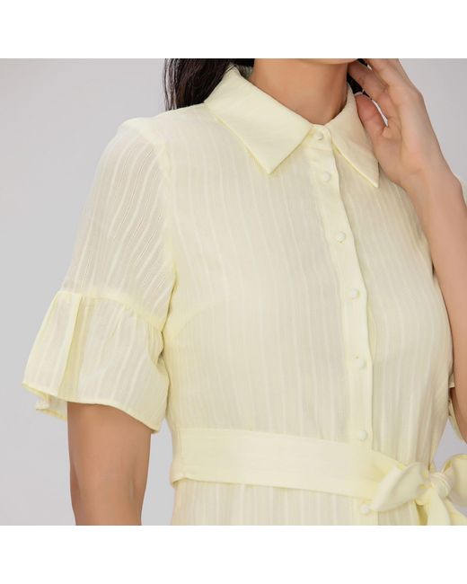 Smart and Joy Yellow Fit-And-Flare Tiered Ruffles Mini Shirt-Dress