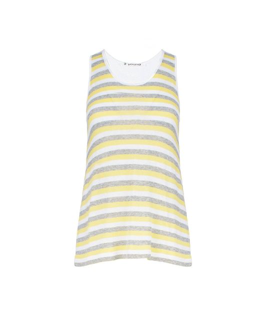 Conquista Yellow Racer Back Striped Top