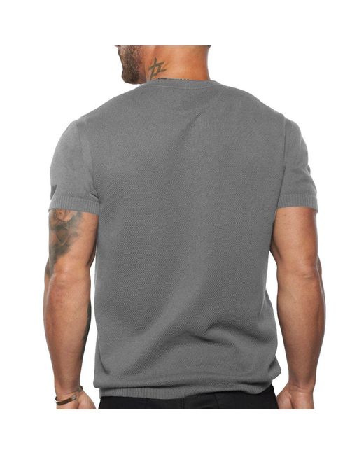 Weston Jon Boucher Gray Ss Mandarin Collar Slim Fit Knit Henley for men