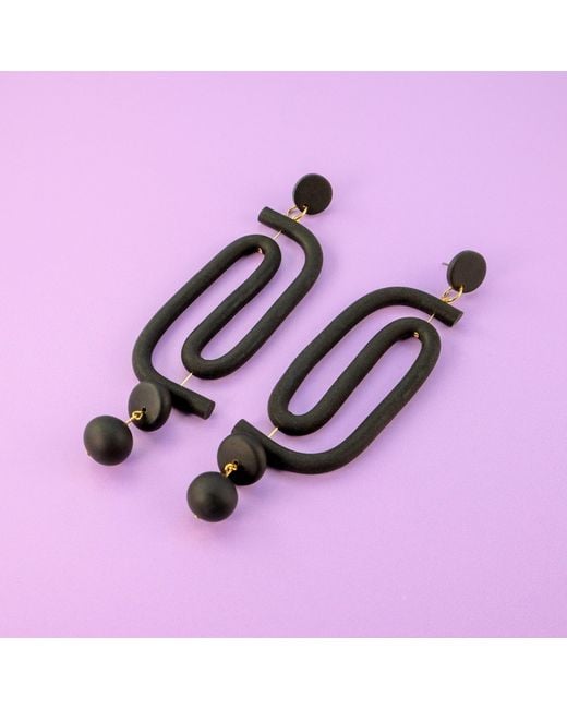 By Chavelli Black Labyrinth Dangly Statement Earrings