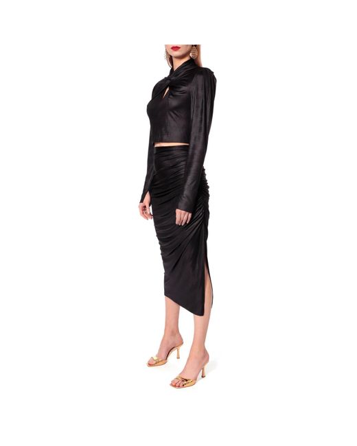 AGGI by HALEWSKI Black Dalia Power Long Sleeve Crop Top With A Knot