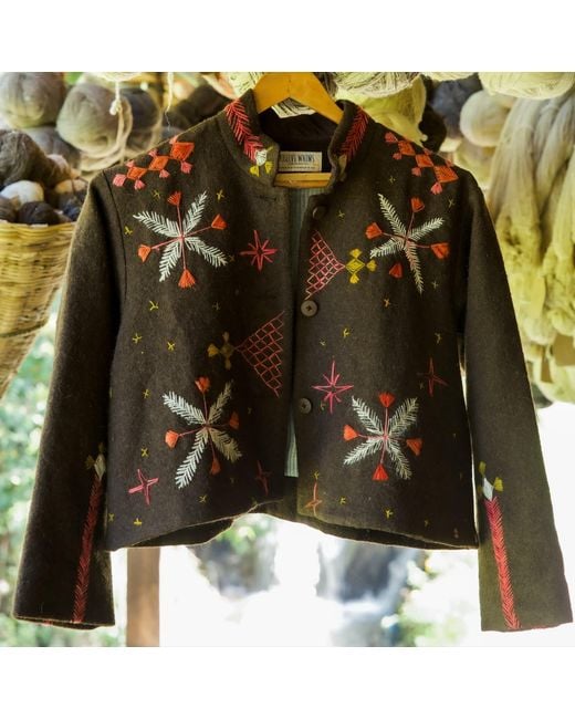 Charkha & Loom Green Orion Embroidered Jacket