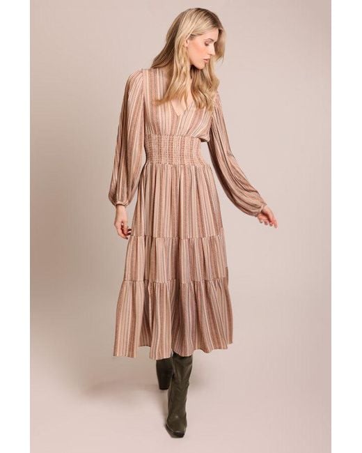 Traffic People Folklore Frailty Striped Whisper Midi Dress in Pink | Lyst UK