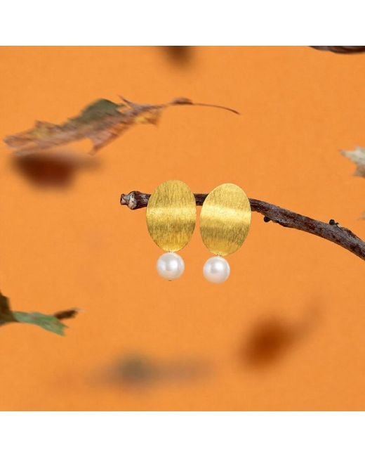 Silver Moon Yellow Pearl Essence Sterling And Brass Earrings
