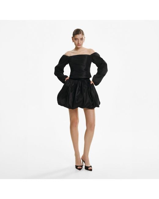 Lita Couture Black Off-The-Shoulder Taffeta Blouse