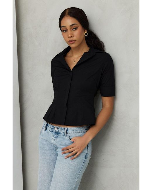 Why Mary Black The Kate Short Sleeve Cotton Shirt Blouse