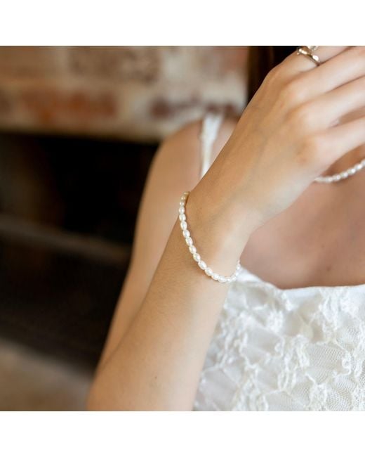 Spero London White Natural Freshwater Real Seed Pearl Necklace & Bracelet Set