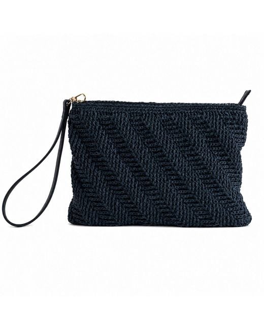 Hamel Atelier Blue Handwoven Raffia Clutch Bag