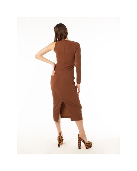 Monosuit Brown Today Asymmetric One-Sleeve Midi Dress