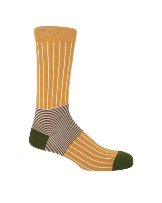 Peper Harow - Made in England White Mustard Oxford Stripe & Lux Taylor Socks Two Pack for men