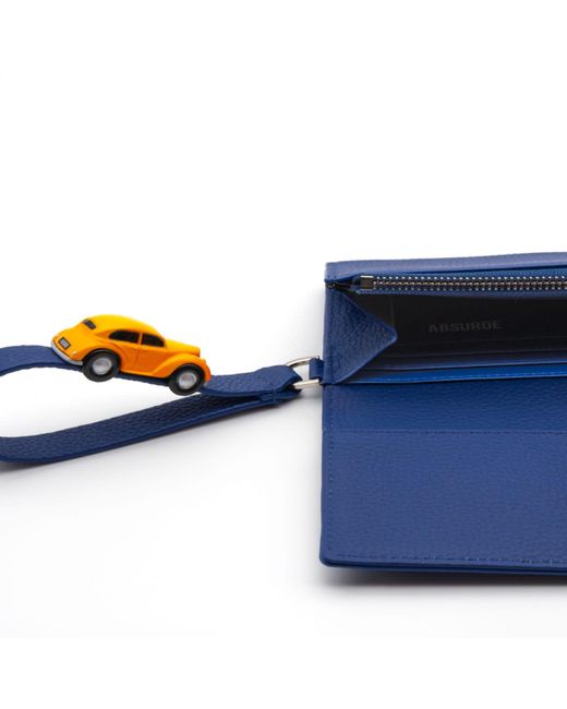 Absurde Blue Parking Grain Leather Bifold Wallet With Car