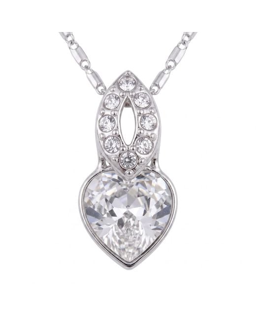 Modenaire Metallic Tone Crystal Heart Pendant Necklace