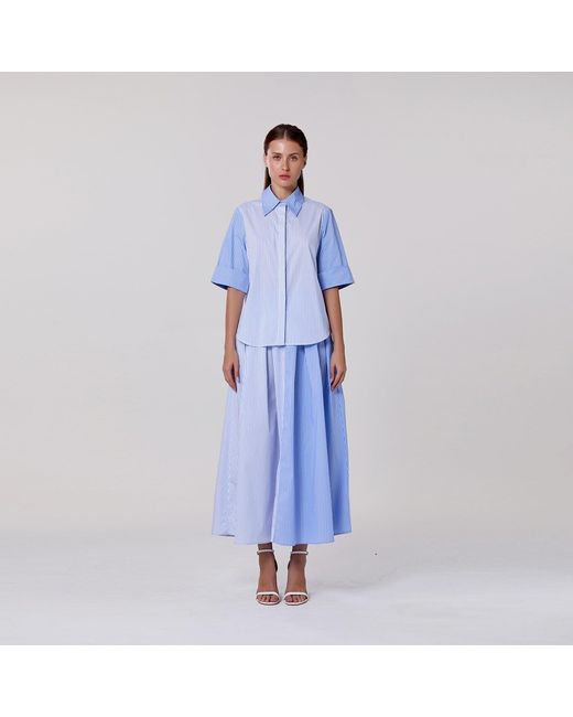 Smart and Joy Blue Long Two-Tone Cotton Skirt
