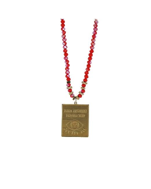 Ebru Jewelry Metallic I Am Always Protected Pendant Beaded Necklace
