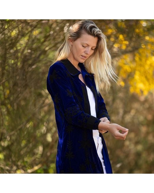 Antra Designs Suki Midnight Blue Velvet Coat Dress