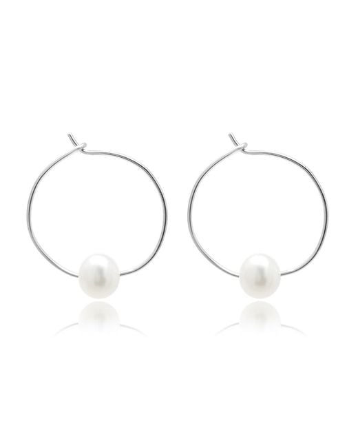 Kiri & Belle Metallic Mia Small Pearl Sterling Wire Hoop Earrings