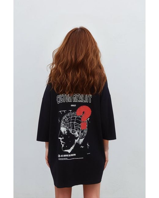 mysimplicated Blue Oversized T-Shirt With Custom Reality Print W