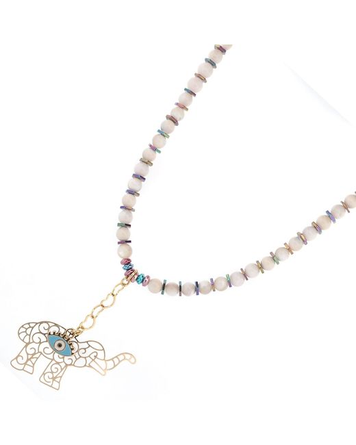 Ebru Jewelry Metallic Sacred Elephant Protection Pearl Necklace
