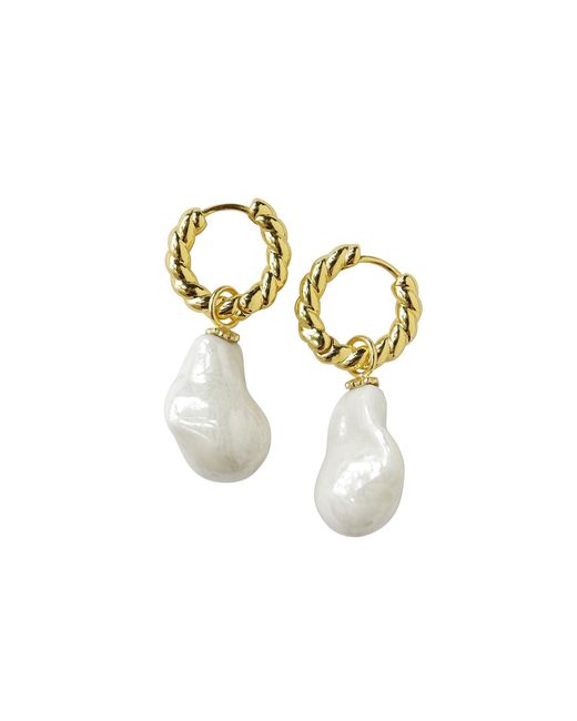 POPORCELAIN Metallic Porcelain Baroque Pearl Hoop Earrings