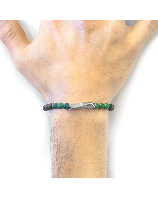 Anchor and Crew Black Green Jade Orinoco Silver & Stone Bracelet for men
