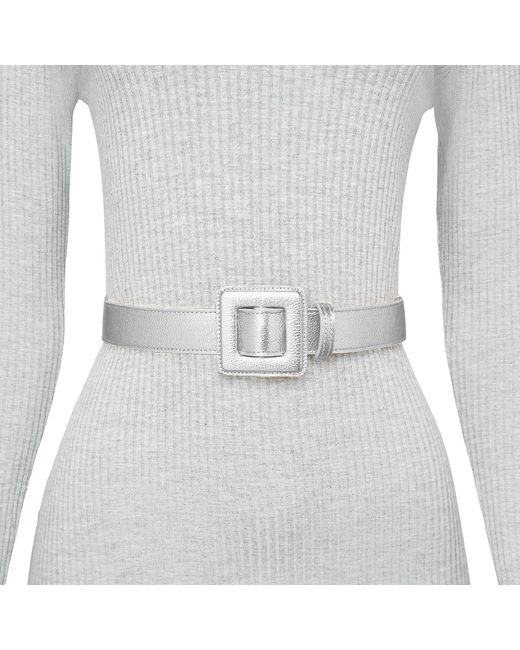 BeltBe White Mini Square Metallic Buckle Belt
