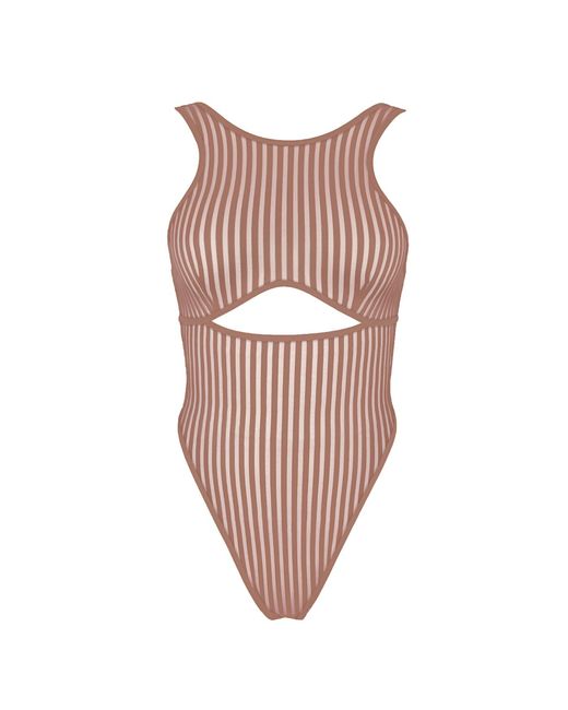 MONIQUE MORIN LINGERIE White Vertigo Cutout Bodysuit Mushroom