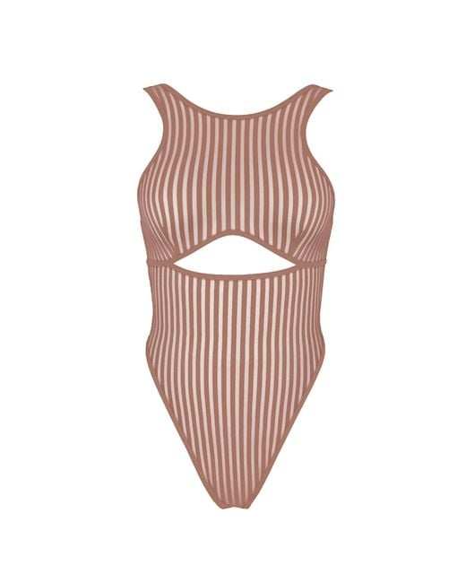 MONIQUE MORIN LINGERIE White Vertigo Cutout Bodysuit Mushroom