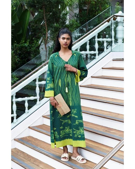 Tiger and the Monkey Green The Veronica Organic Handloomed Cotton Kaftan Dress