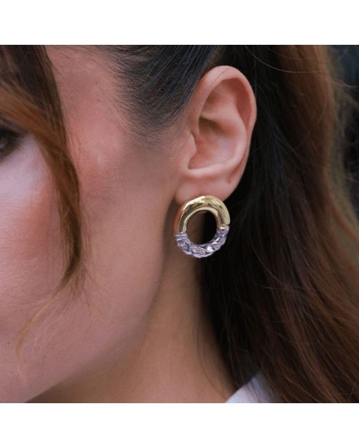LINYA JEWELLERY Metallic Rety Double Color Oval Earrings