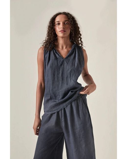 James Lakeland Blue Pure Linen Sleeveless Top