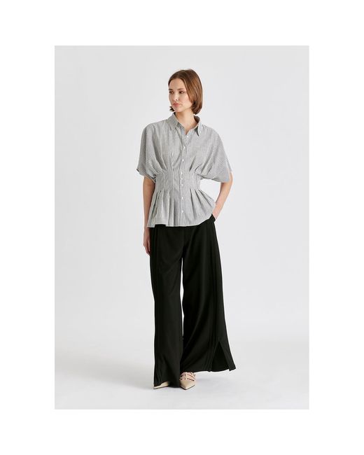 Paisie Gray Striped Shirt With Waist Pleats