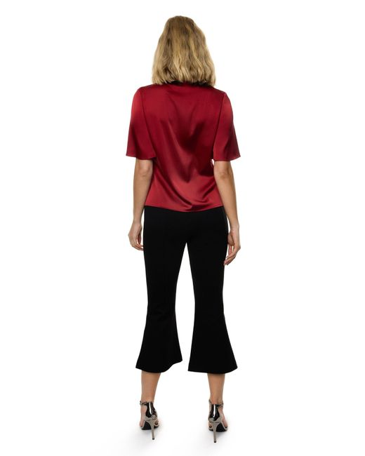 Carloslines Red V-Neck Pleat Detail Flutter Sleeve Blouse