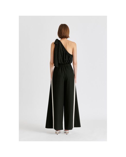 Paisie Black Sparkled One Shoulder Bow Top