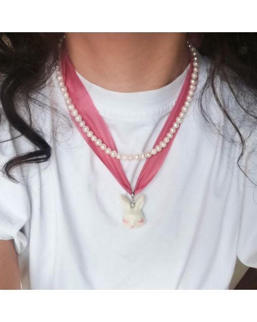 H2 Studio Pink Grumpy Bunny Hot Silk Choker Necklace