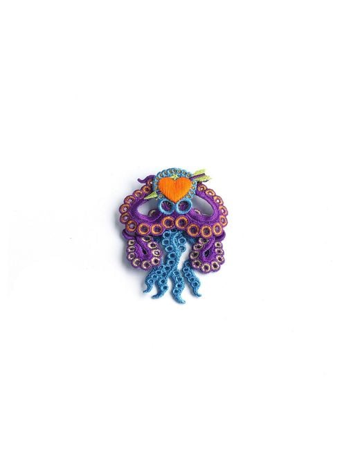 Nana Watanabe Purple Arrow & Octopus Embroidery Earrings