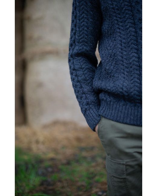 Paul James Knitwear Blue Fisherman's British Wool Johnson Cable Jumper for men